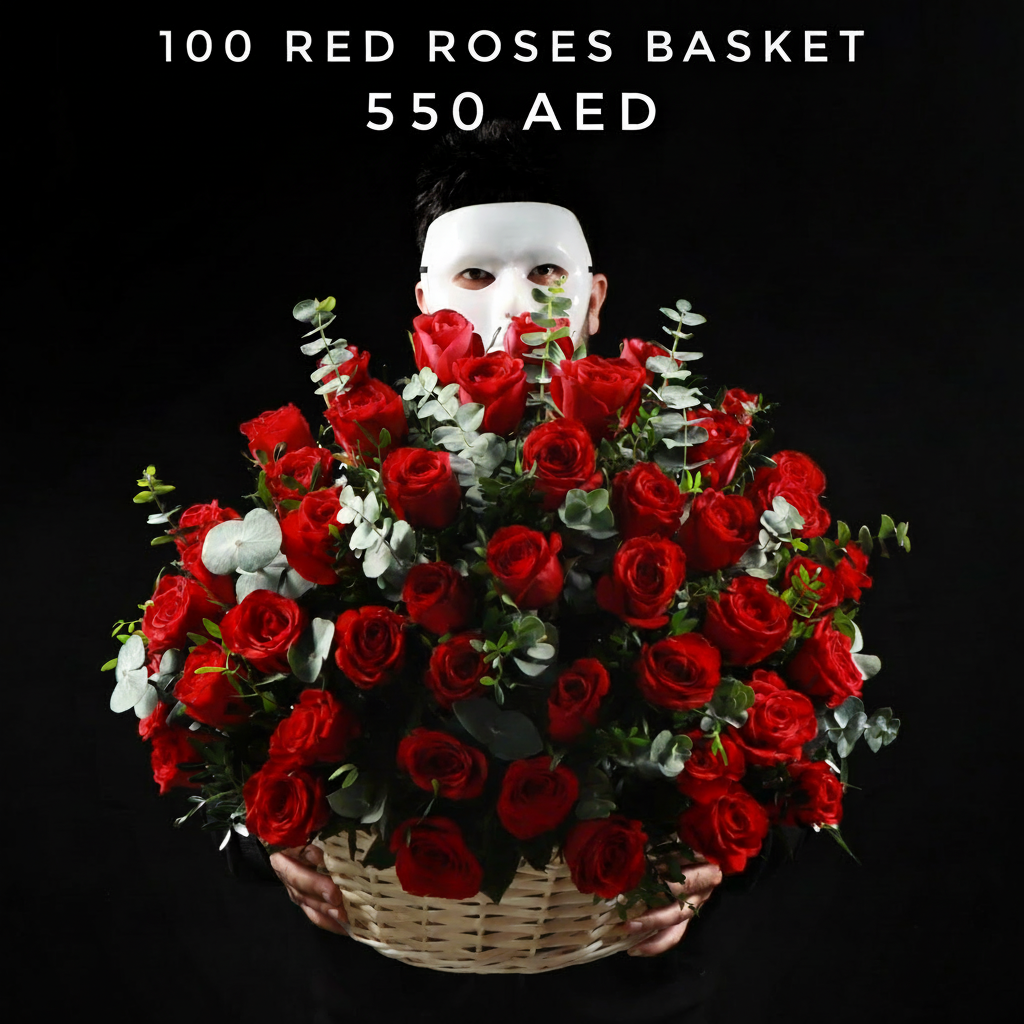 100 Red Roses Basket with 550 AED price - square format Main image