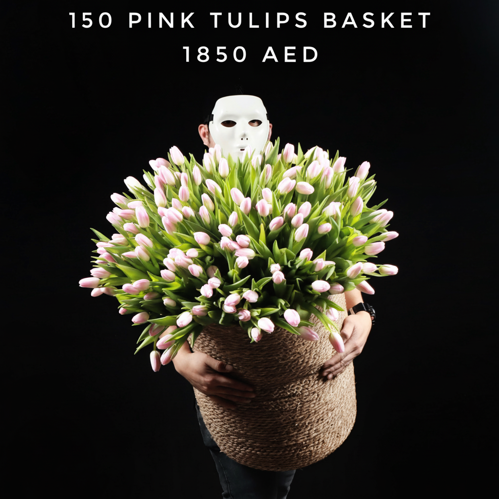 150 Pink Tulips Basket with Price - Square