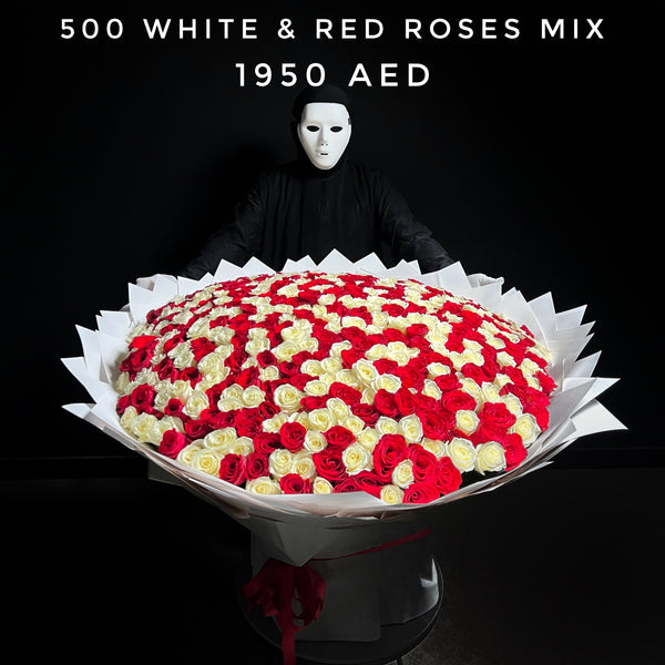 500 White & Red Roses Mix