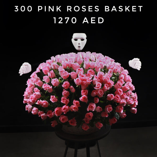 300 Pink Roses Basket