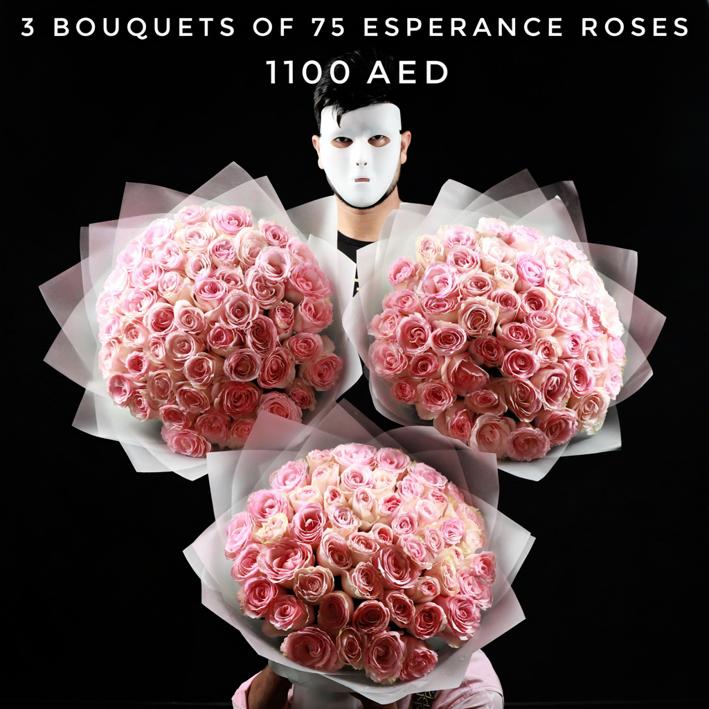 3 Bouquets of 75 Esperance Roses - 1100 AED