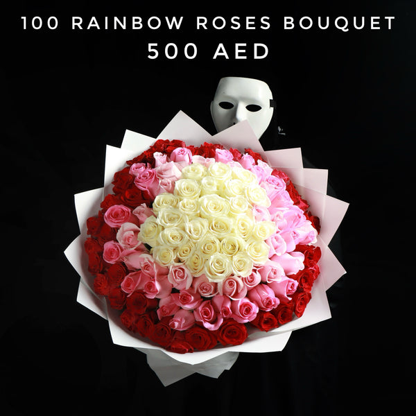 100 Rainbow Roses Bouquet