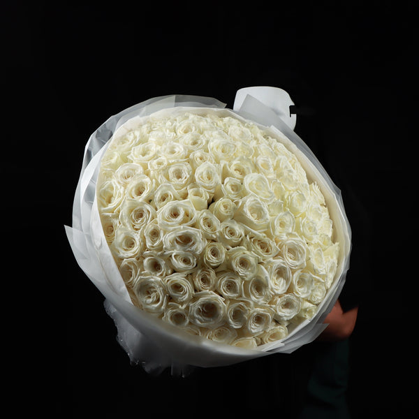 100 Premium White Roses Bouquet