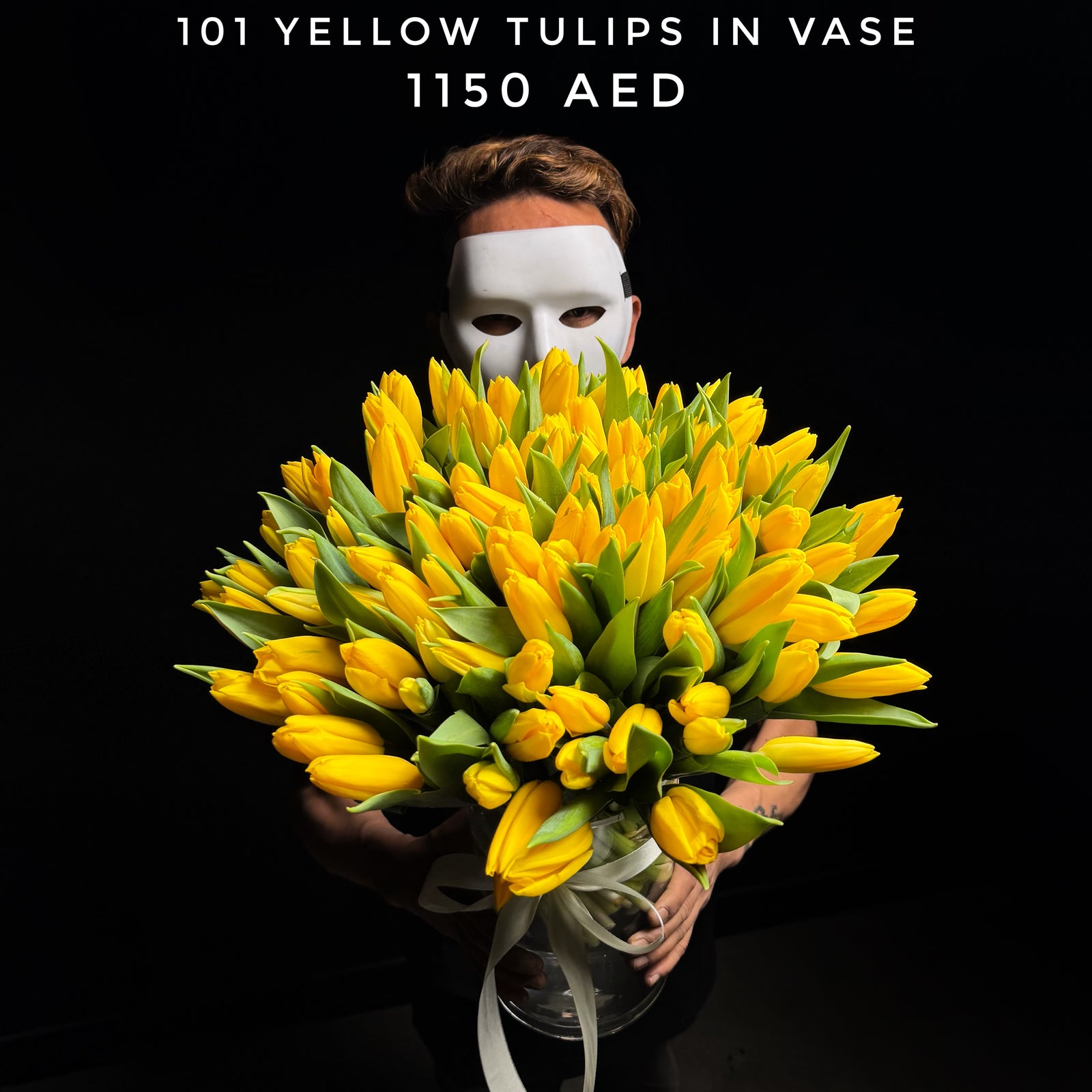101 Yellow Tulips in Vase