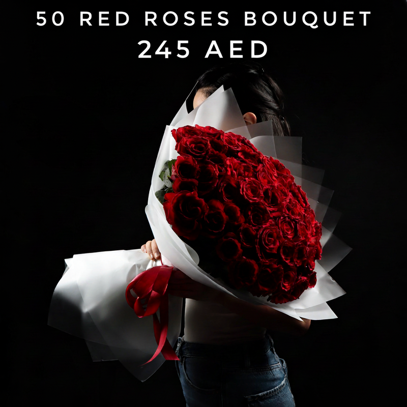 50 Red Roses Bouquet DFS Classic - 245 AED