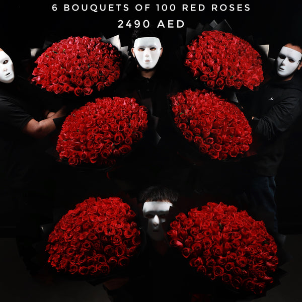 6 Bouquets of 100 Red Roses