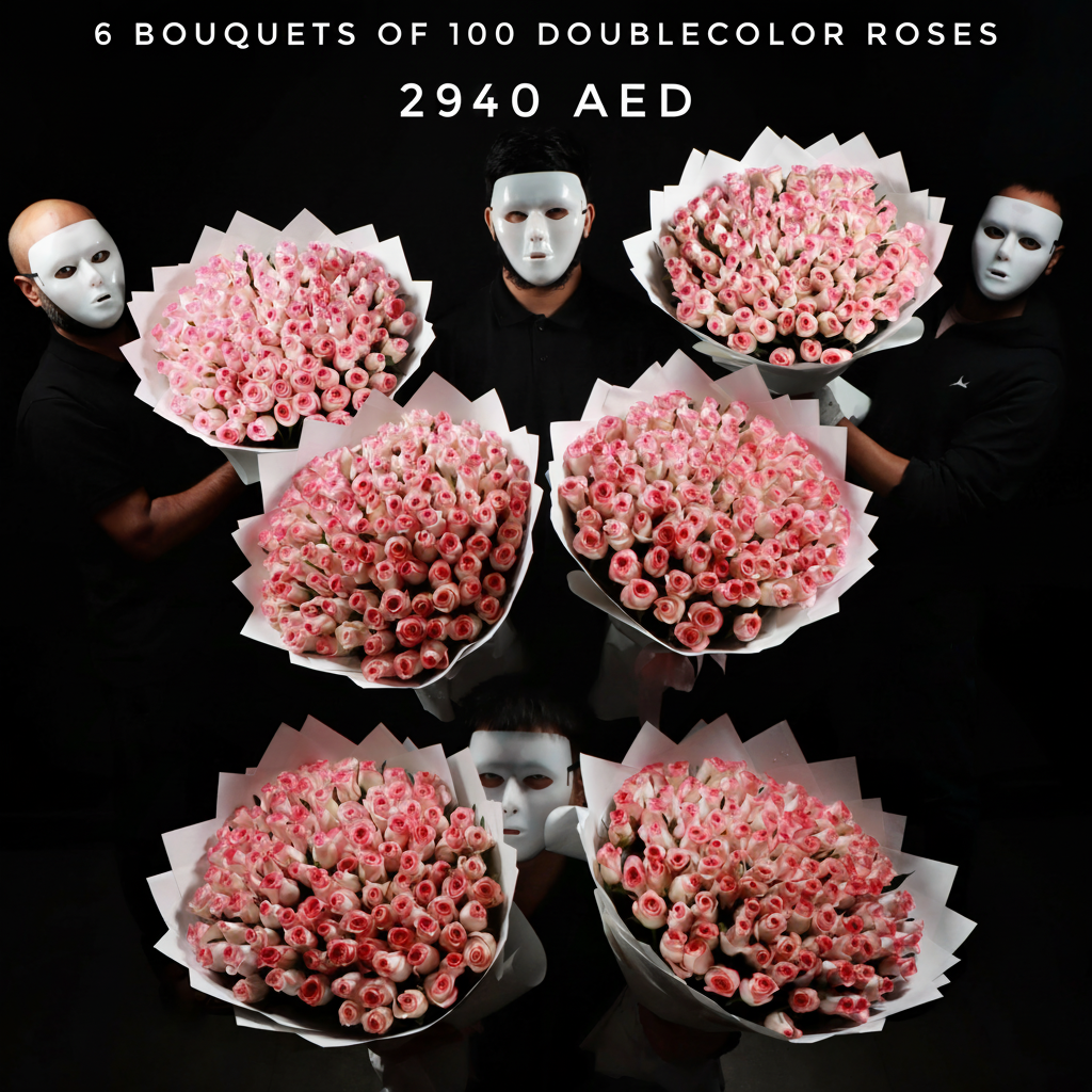 6 Bouquets of 100 Doublecolor Roses - 2940 AED Main image