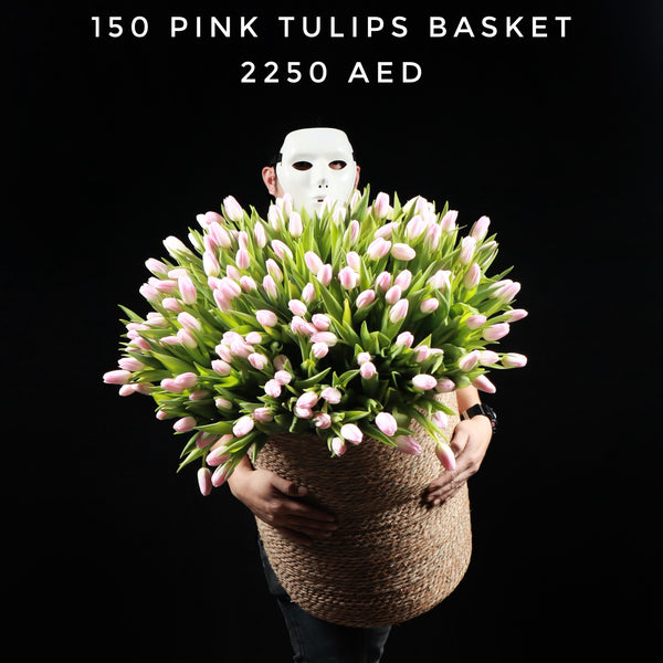 150 Pink Tulips Basket