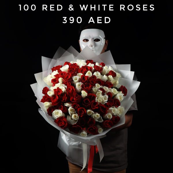 100 Red & White Roses Bouquet