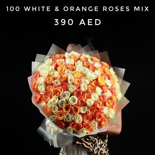 100 White & Orange Roses Mix