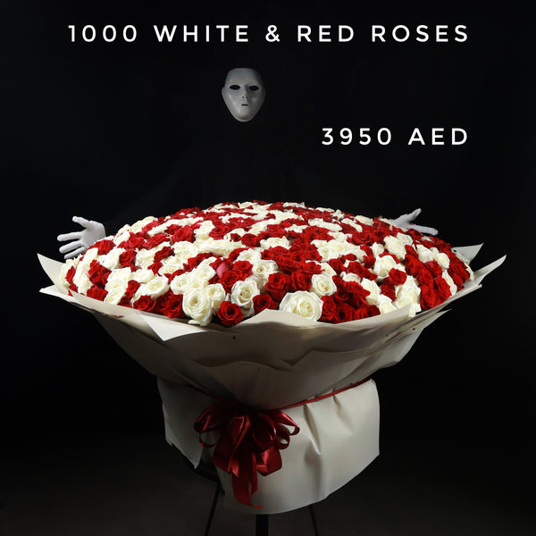 1000 White & Red Roses Bouquet