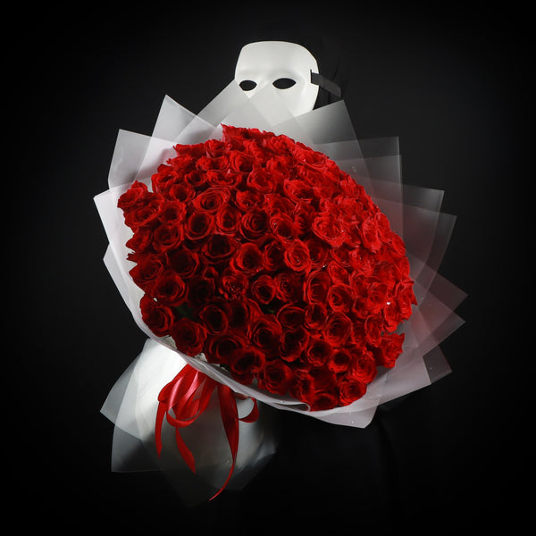 100 Red Roses in Transparent Wrapping