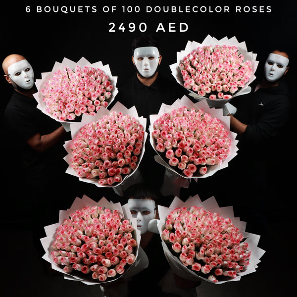 6 Bouquets of 100 Doublecolor Roses