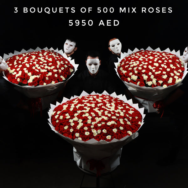 3 Bouquets of 500 Mix Roses