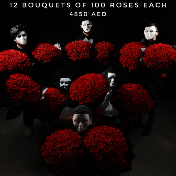 12 Bouquets - 100 Roses Each