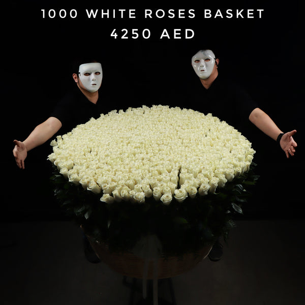 1000 White Roses Basket