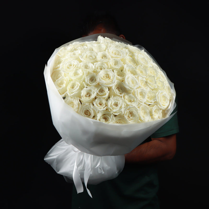 60 Premium White Roses Bouquet