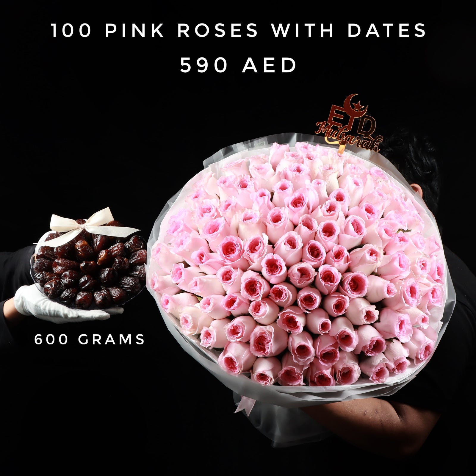 100 Pink Roses with Dates