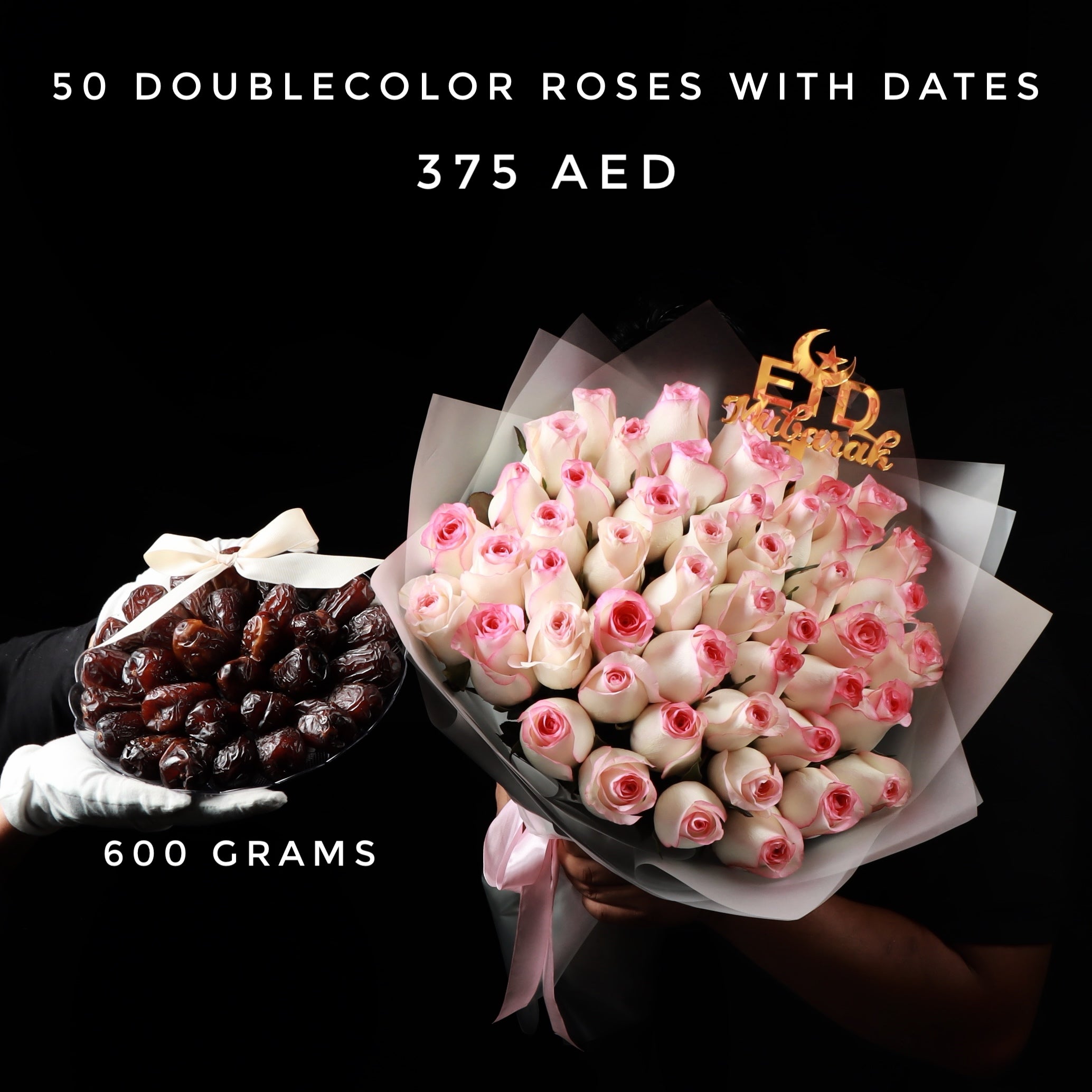 50 Double Color Roses with Dates Main image