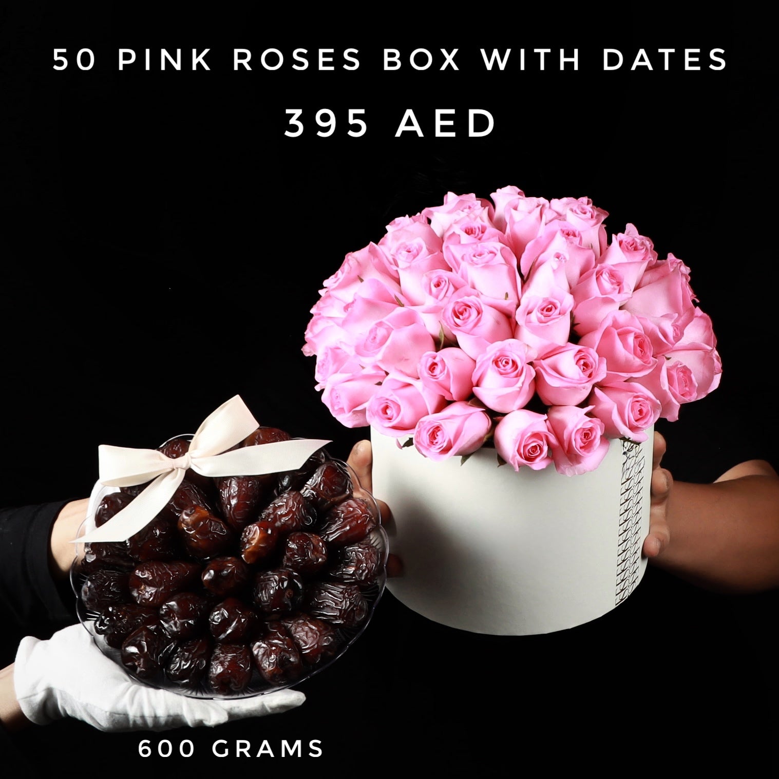 50 Pink Roses Box with Dates Main image