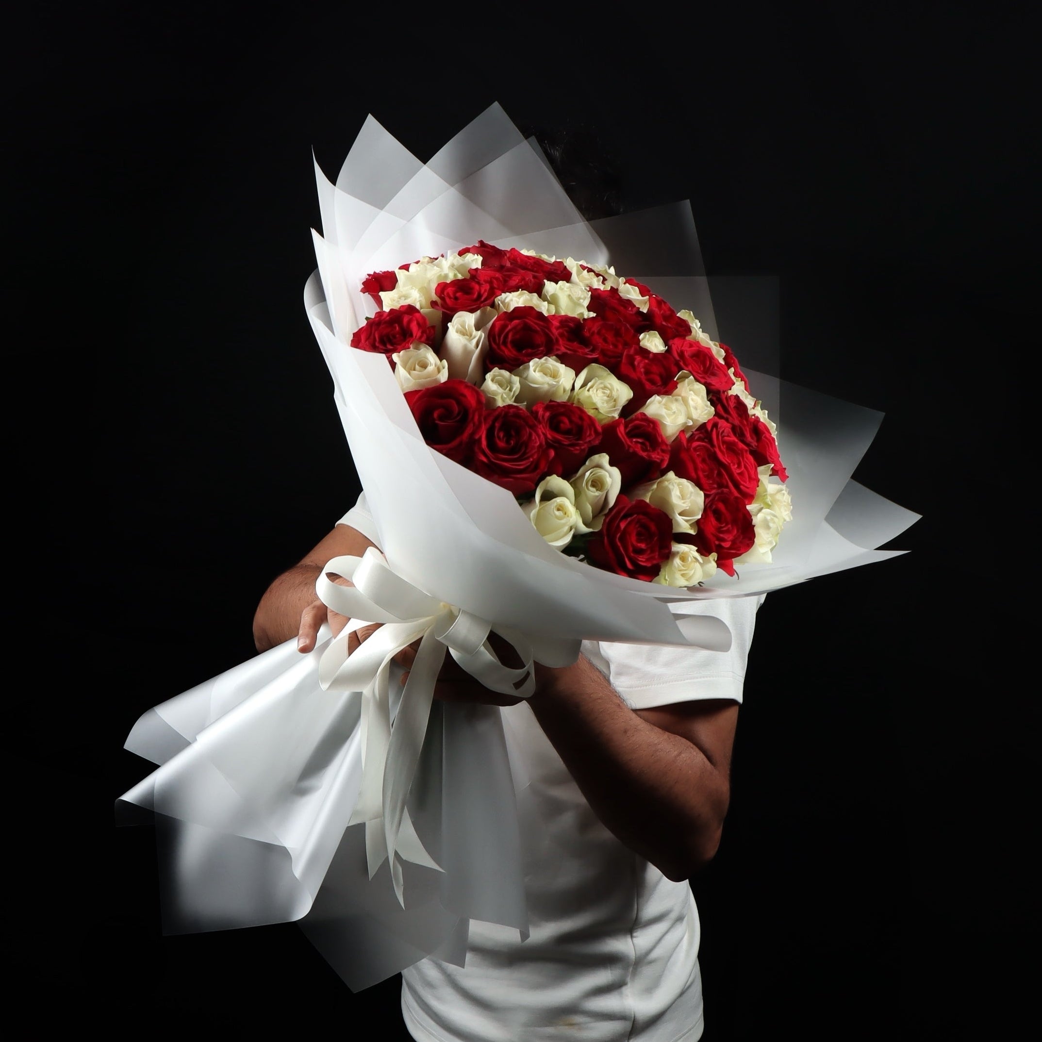 50 Red & White Roses Mix Bouquet Main image