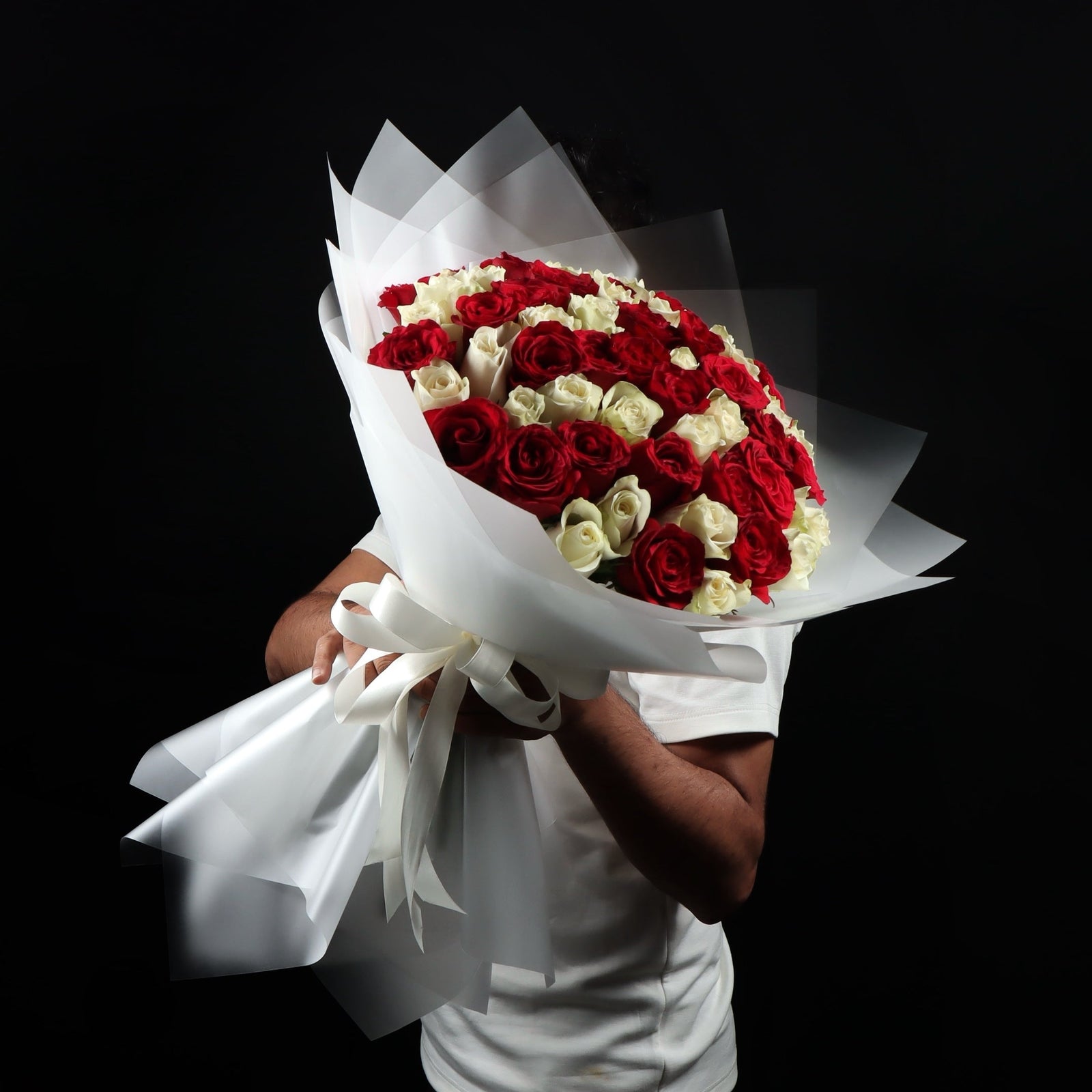 50 Red & White Roses Mix Bouquet