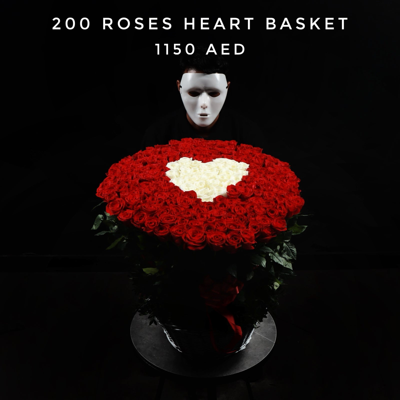 200 Roses Heart Basket