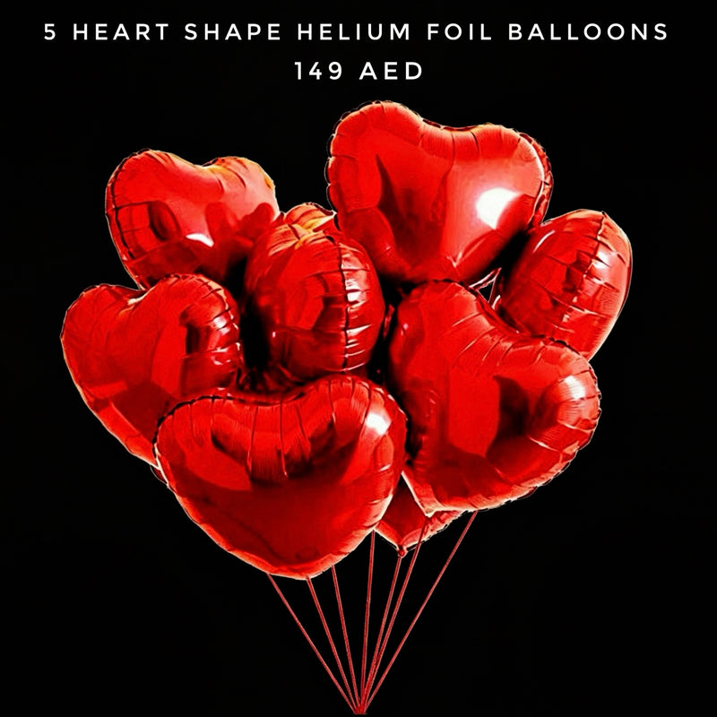 5 Heart Shape Helium Foil Balloons
