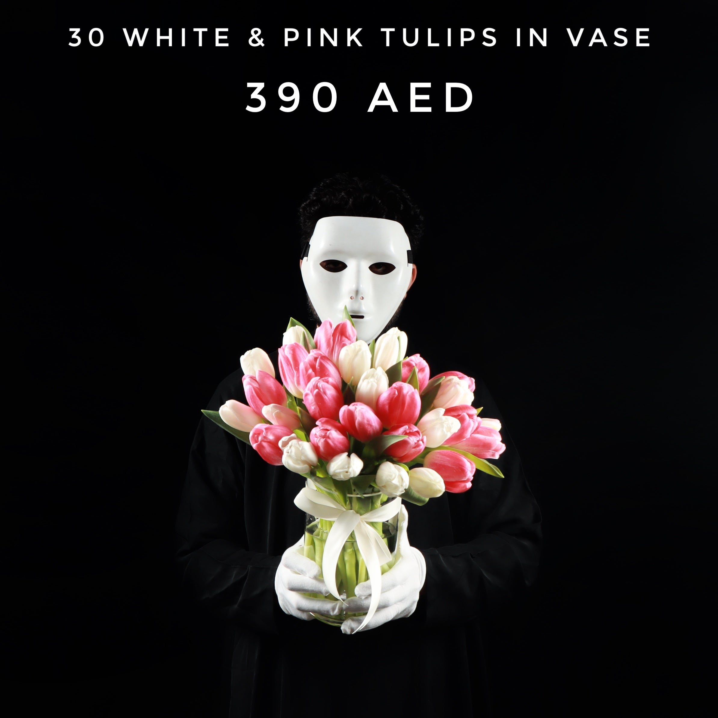 30 White and Pink Tulips in Vase Main image