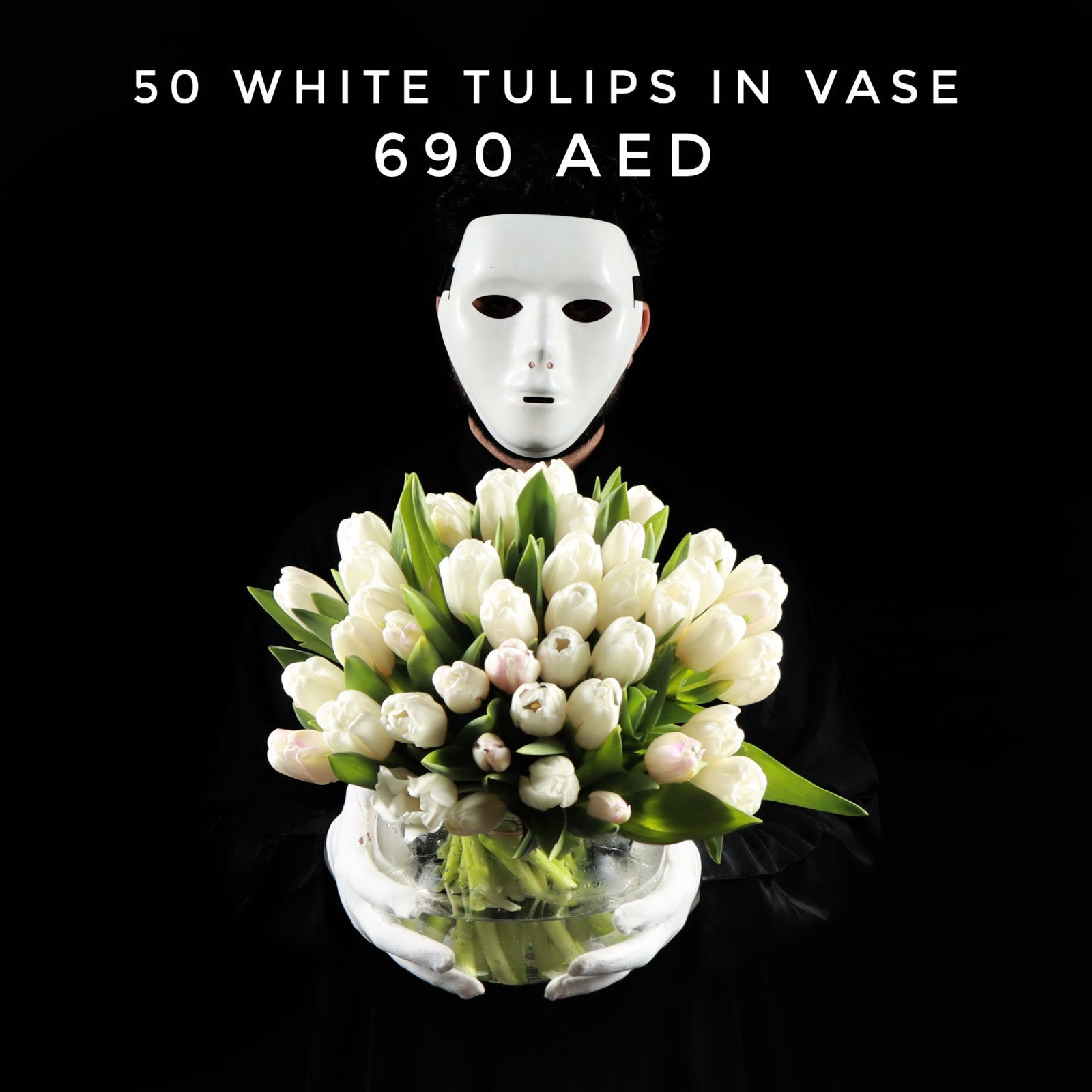 50 White Tulips in Vase