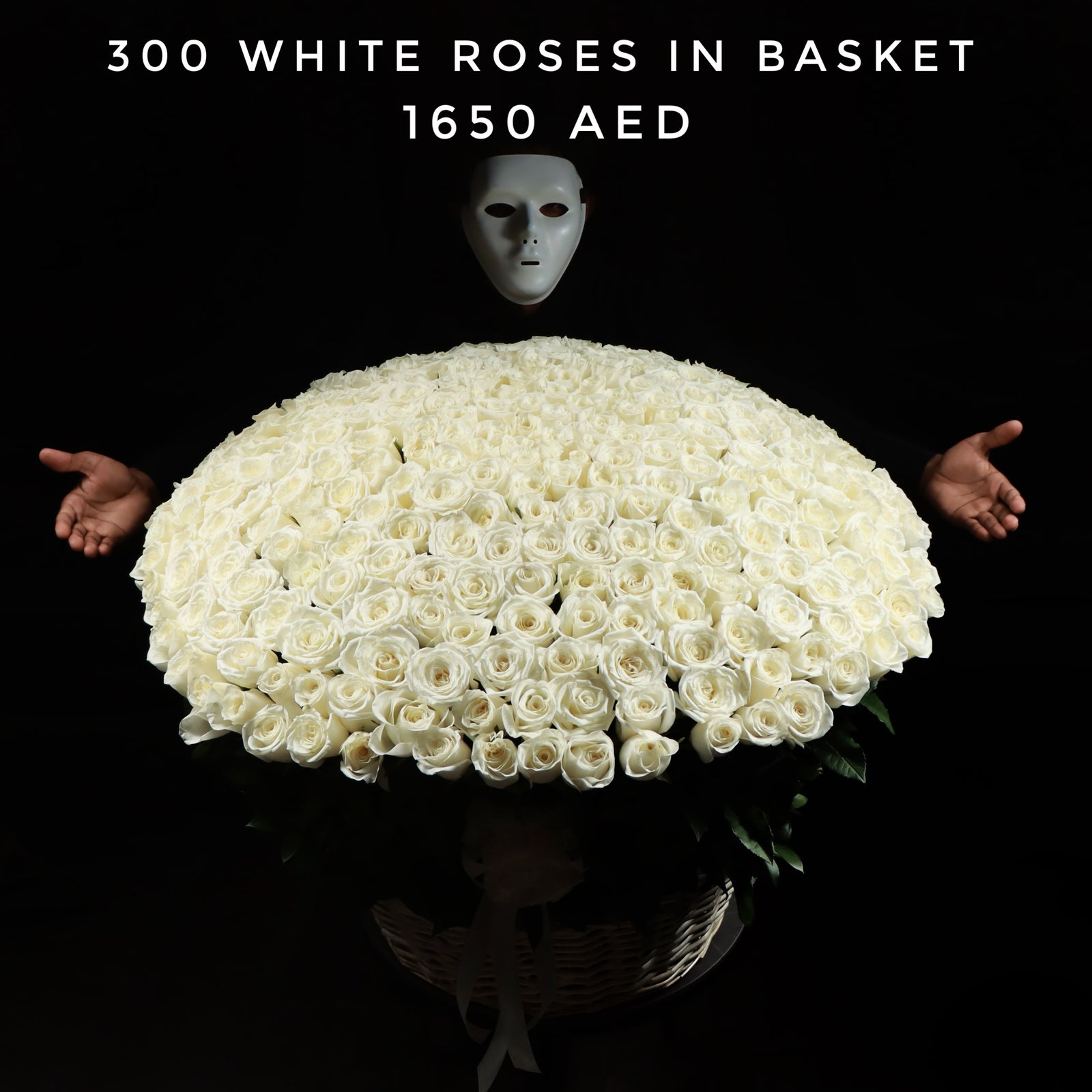 300 White Roses In Basket