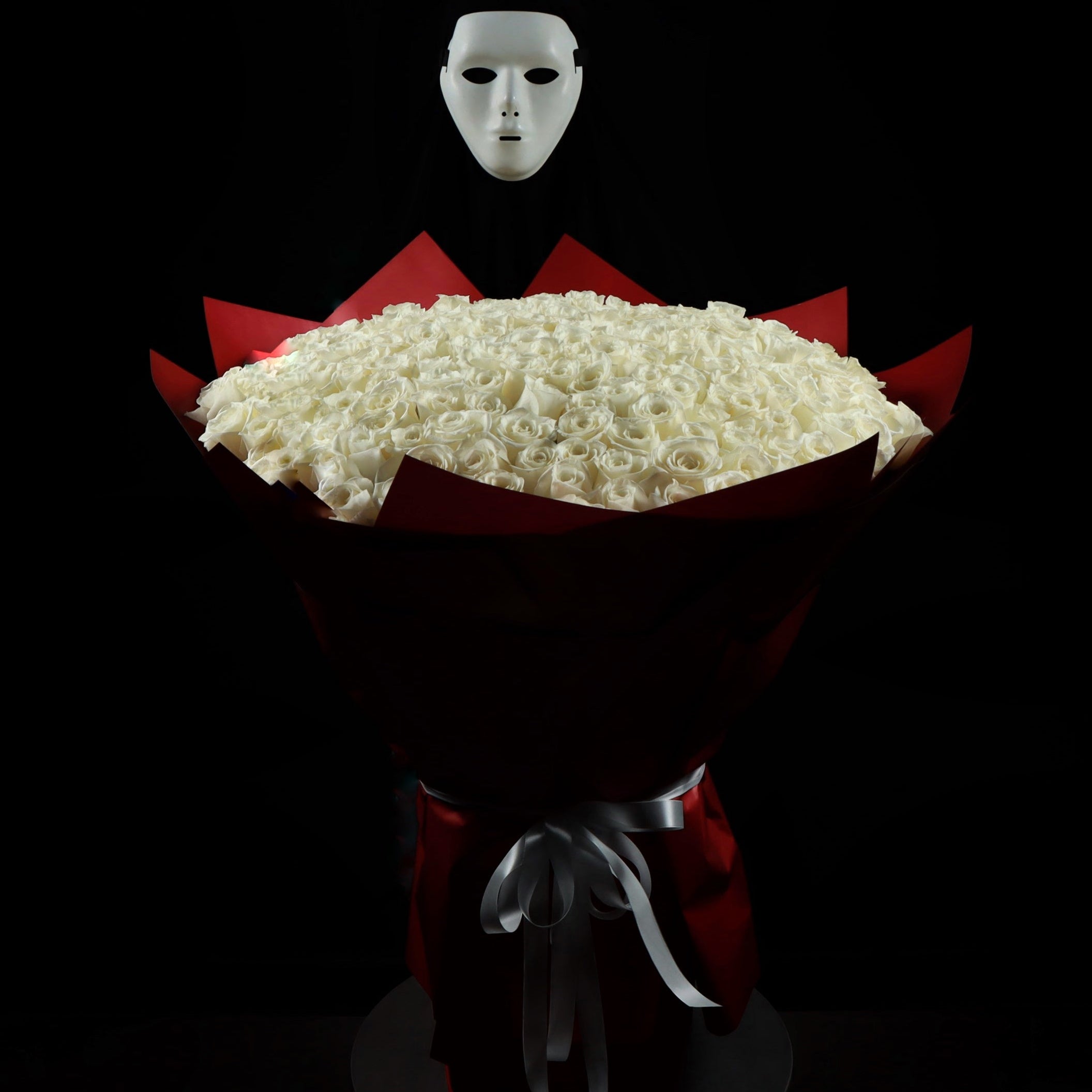 200 White Roses in Maroon Wrapping Main image