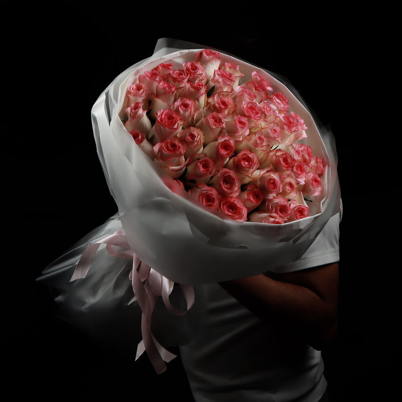 50 Double Color Roses Round Wrapping