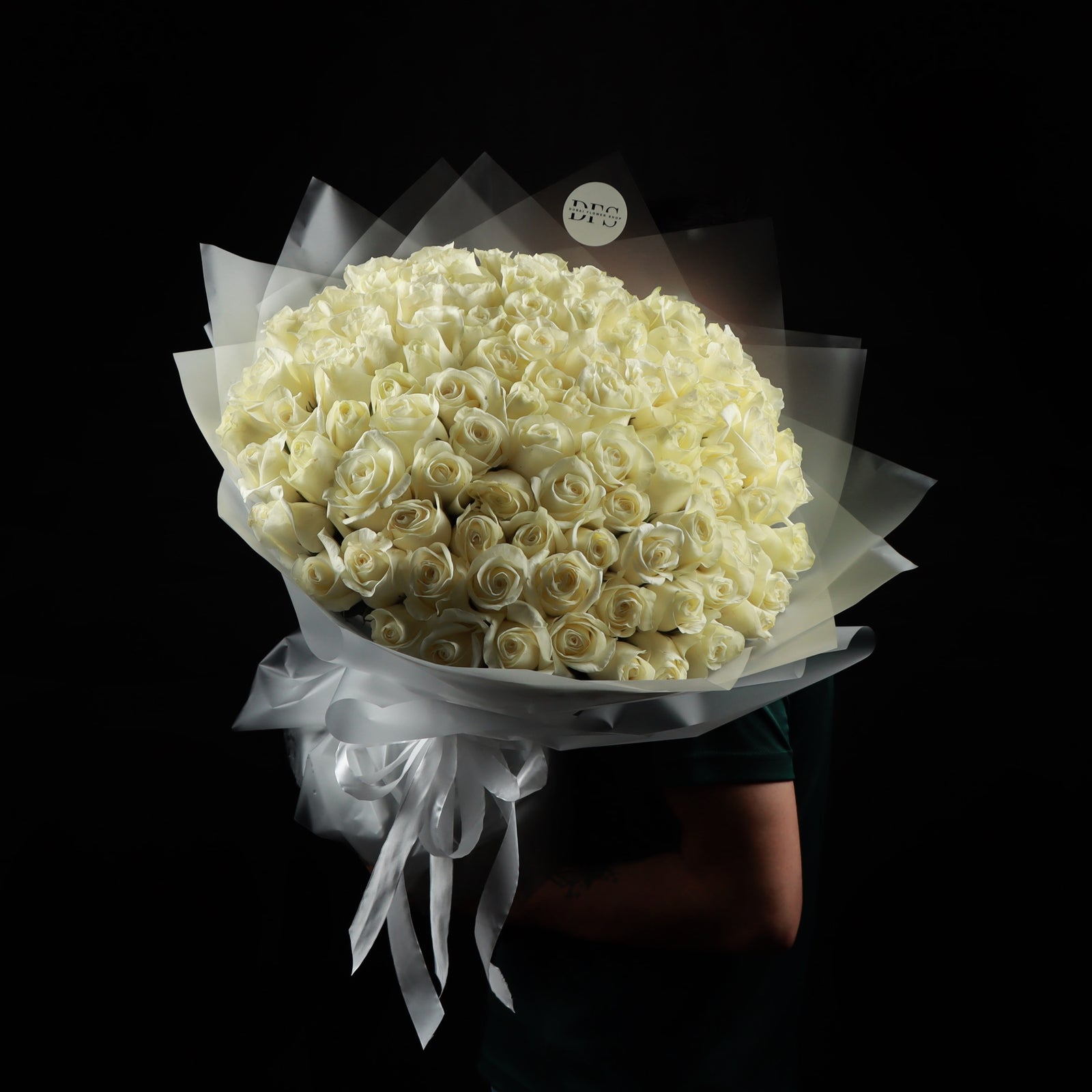 100 White Roses Bouquet DFS Classic
