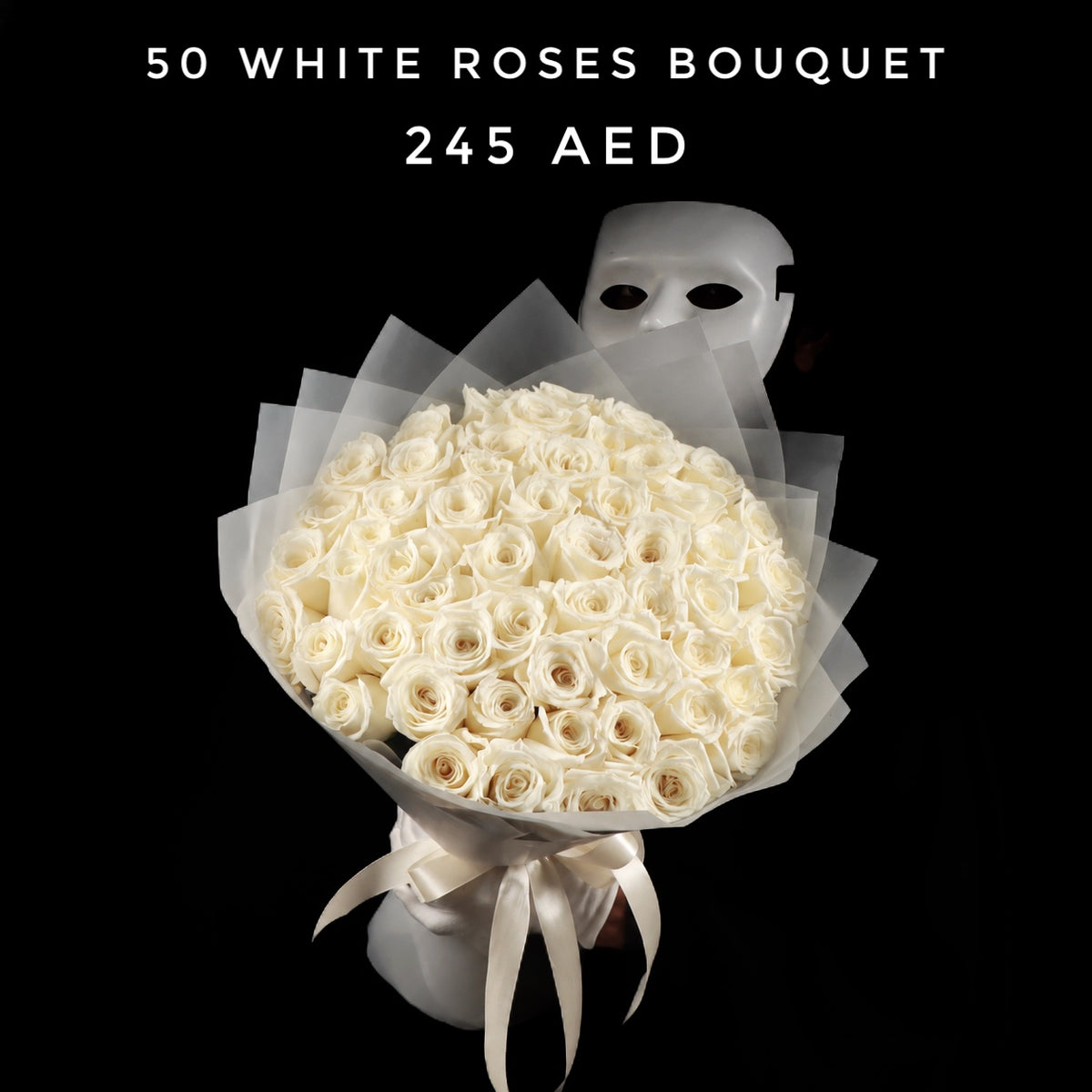 50 White Roses Bouquet in White Wrapping Main image