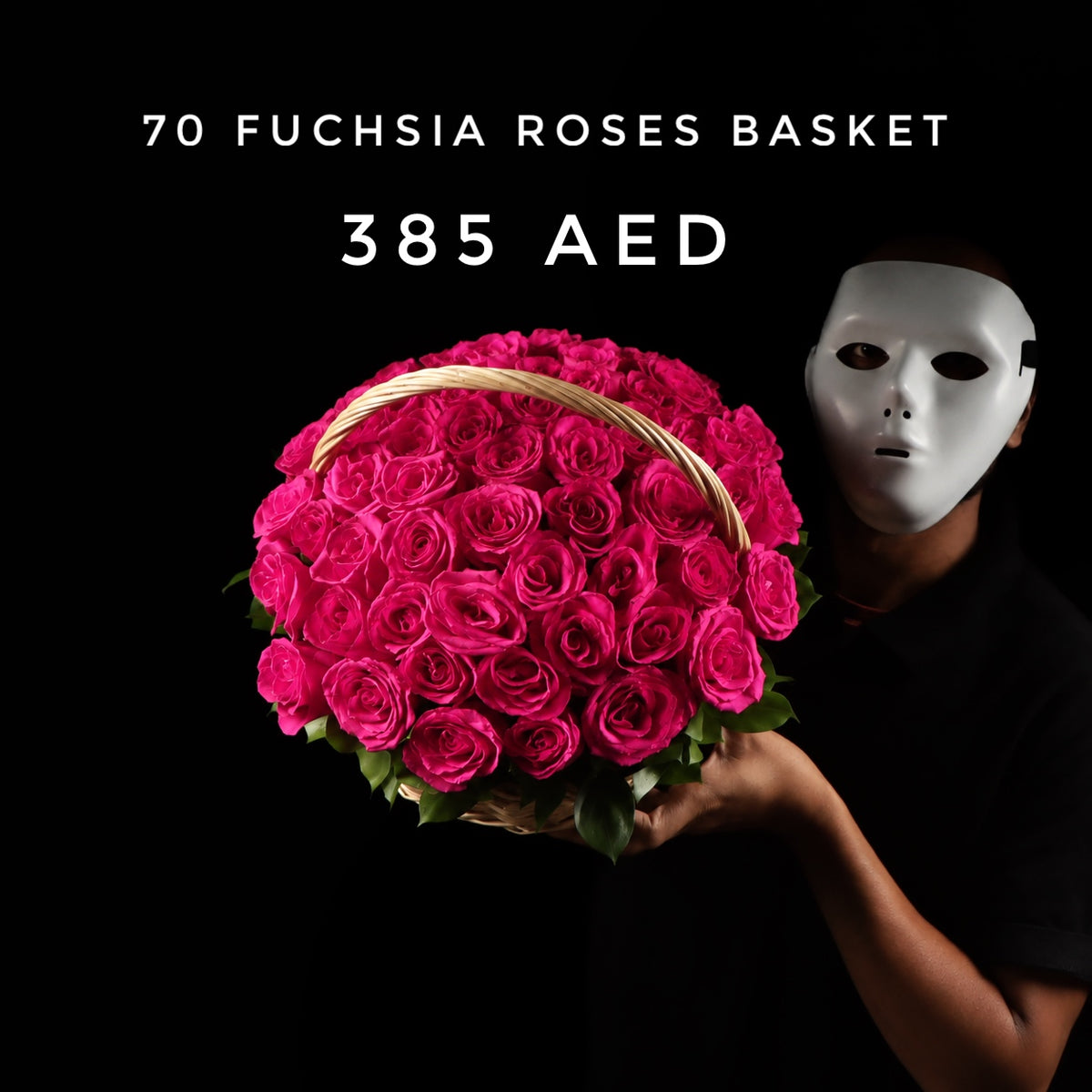 70 Fuchsia Roses Basket