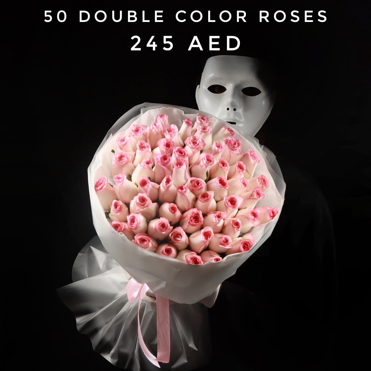 50 Double Color Roses Round Wrapping Main image