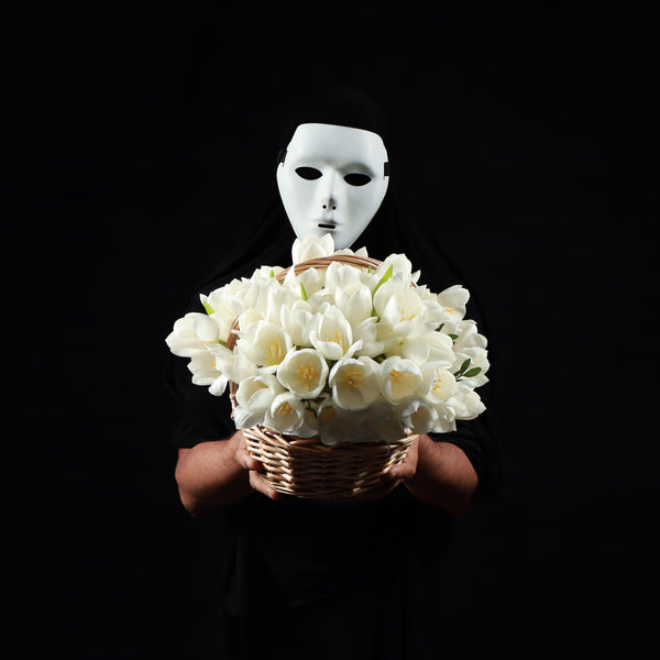 50 White Tulips Basket