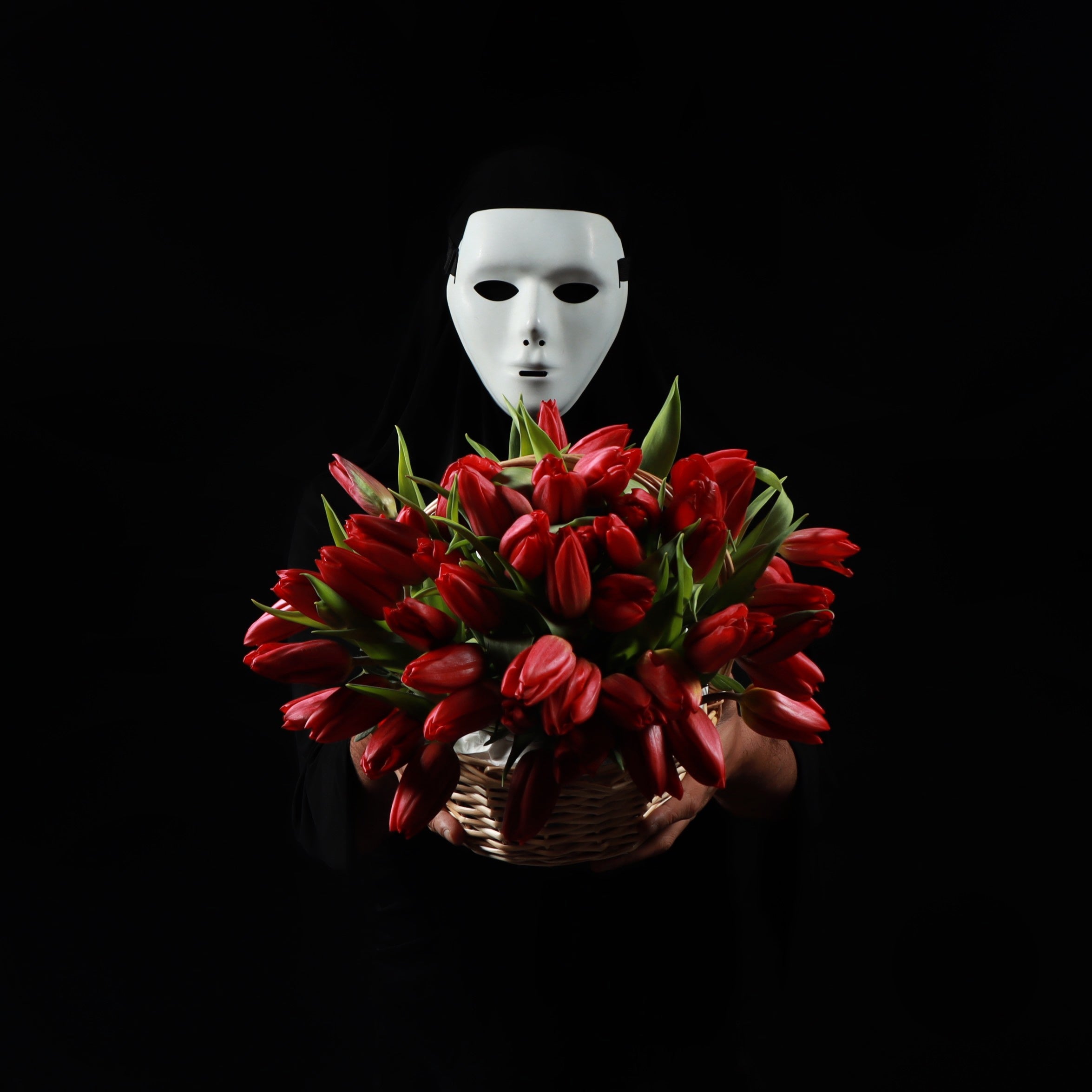 50 Red Tulips Basket Main image