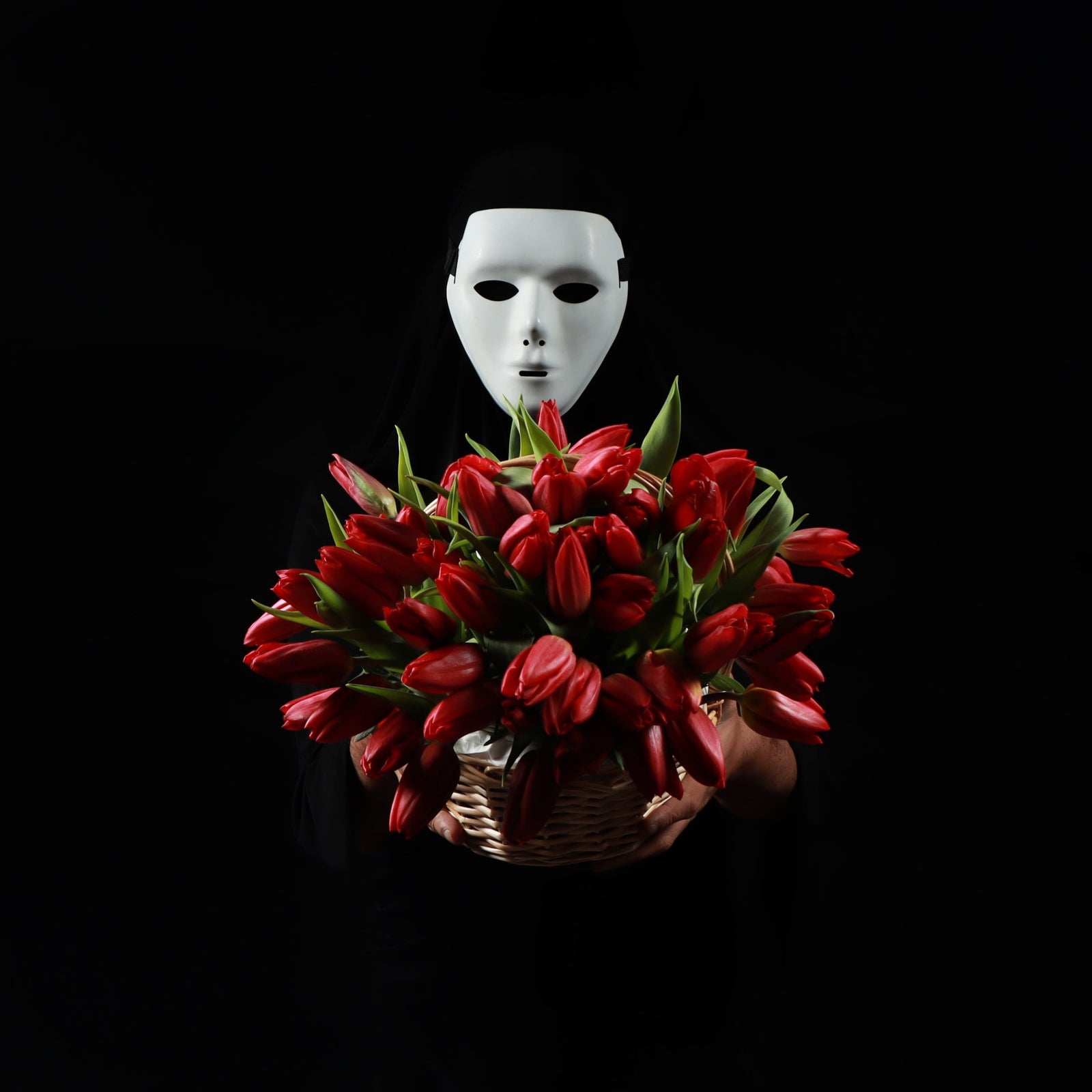 50 Red Tulips Basket