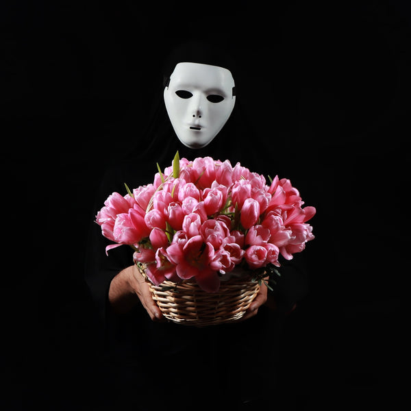 50 Pink Tulips Basket