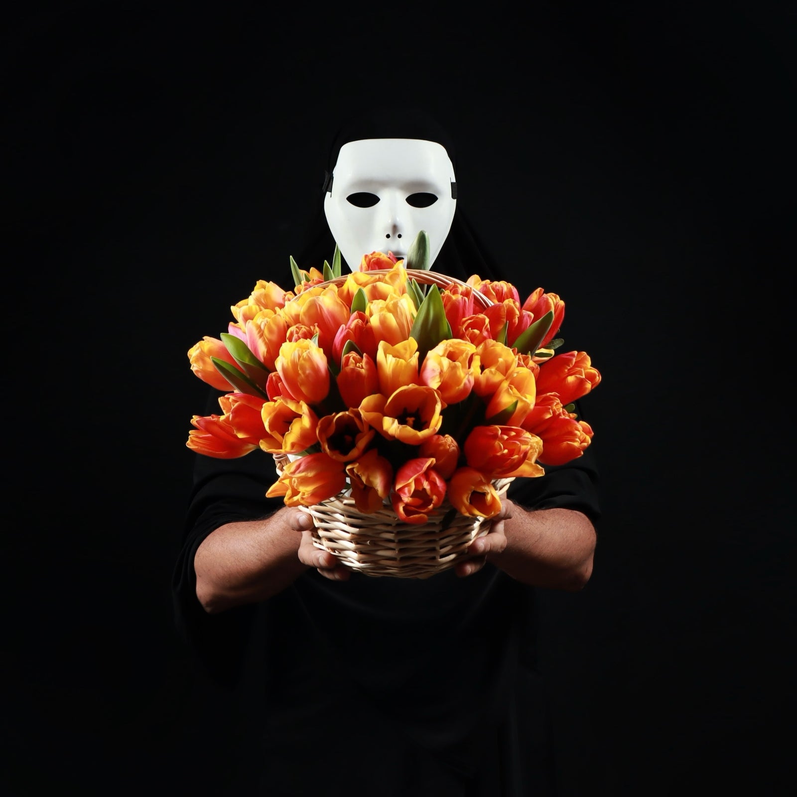 50 Orange Tulips Basket