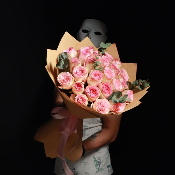 Pink Roses, Eucalyptus Bouquet