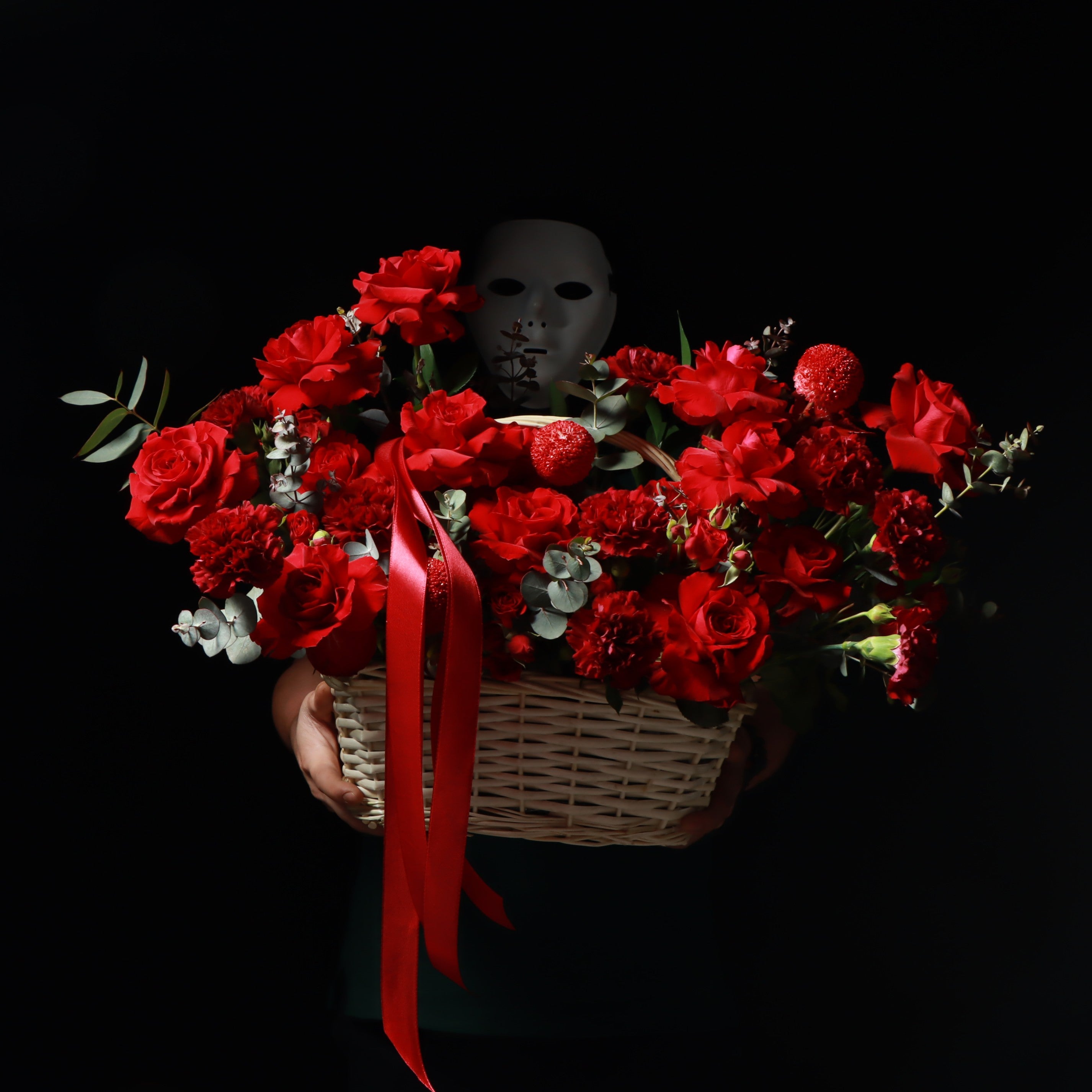 Large Basket of Mixed Red Flowers Main image