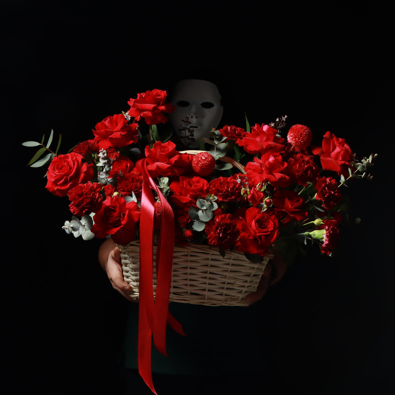 Large Basket of Mixed Red Flowers