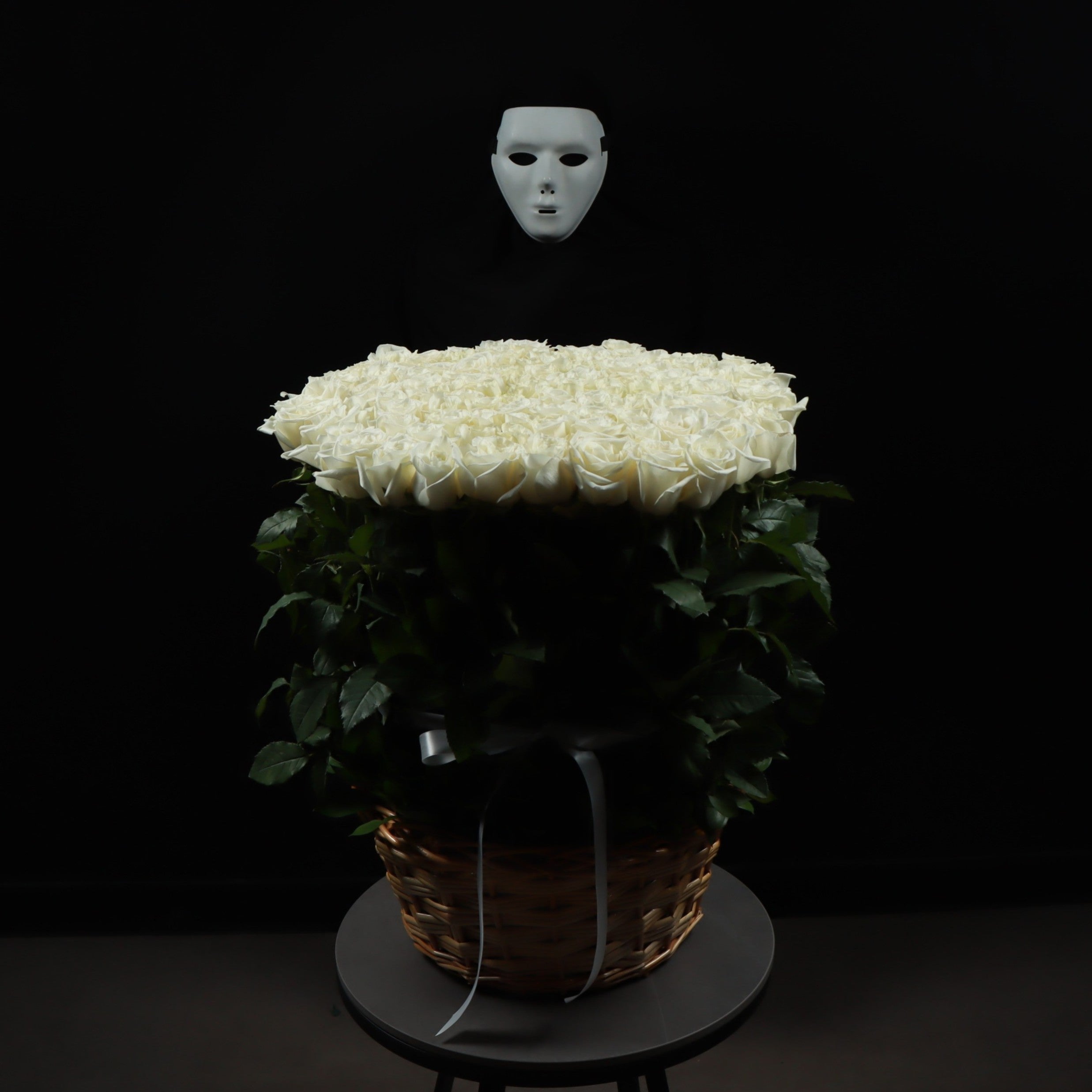 100 White Roses Basket Main image