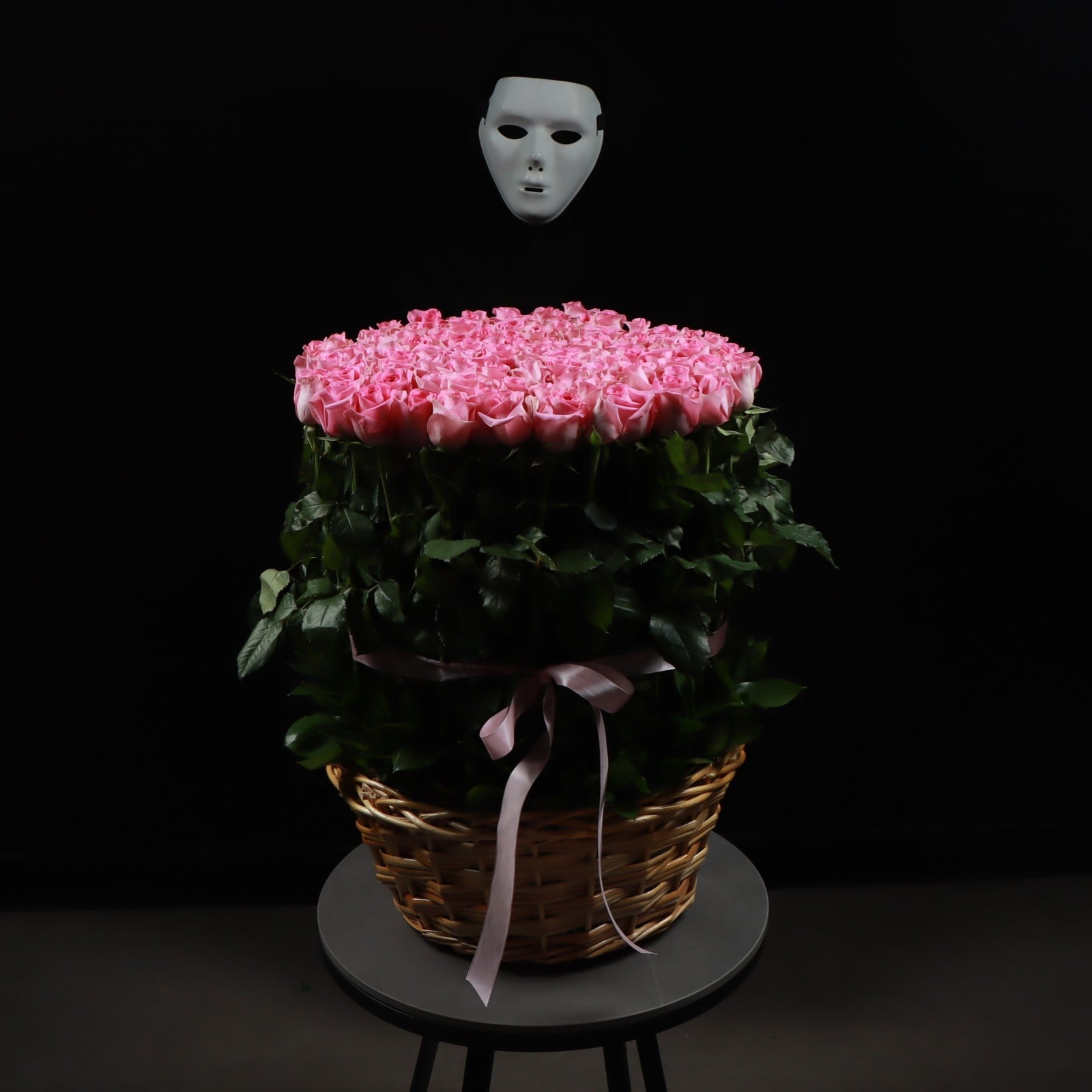 100 Pink Roses Basket