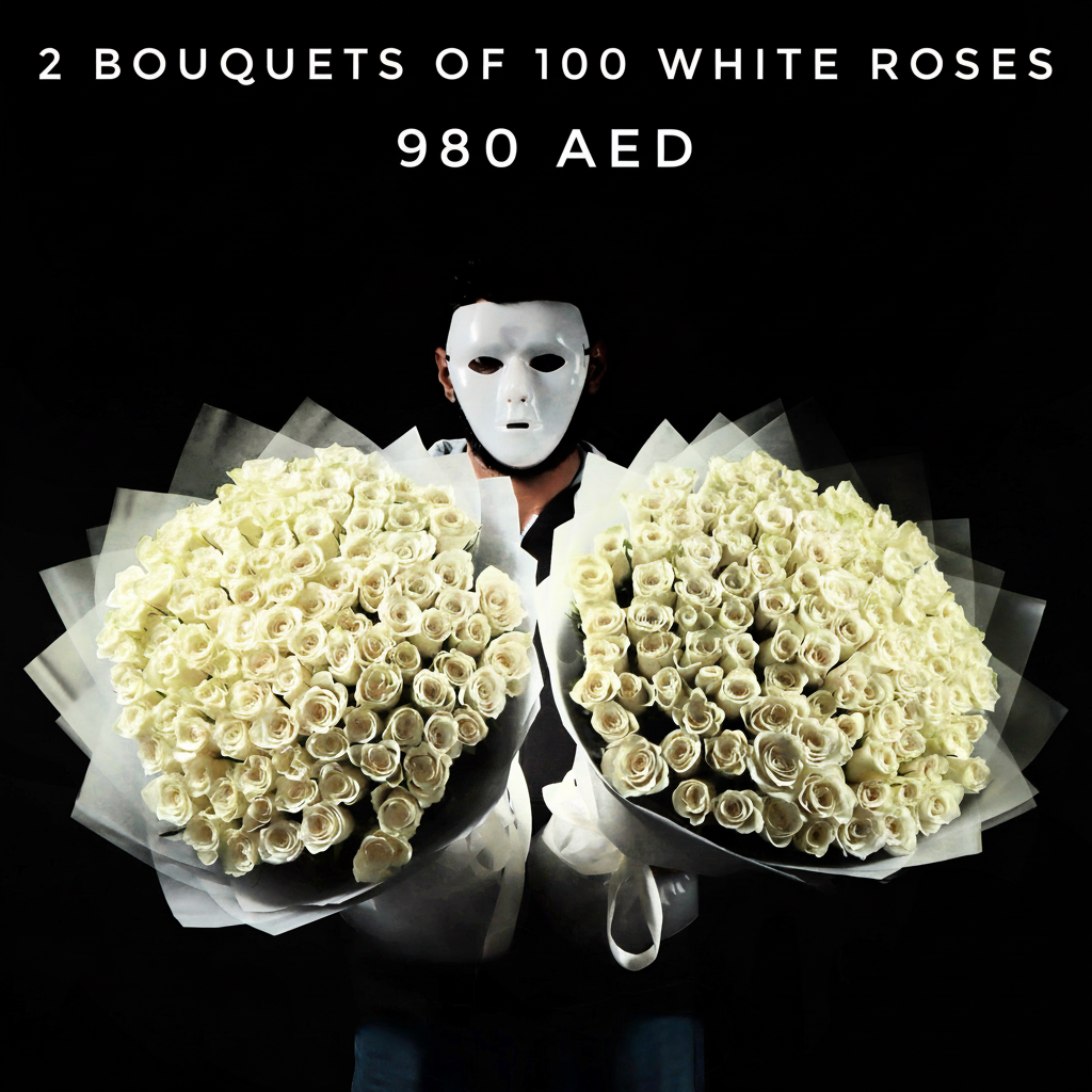 2 Bouquets of 100 White Roses Main image