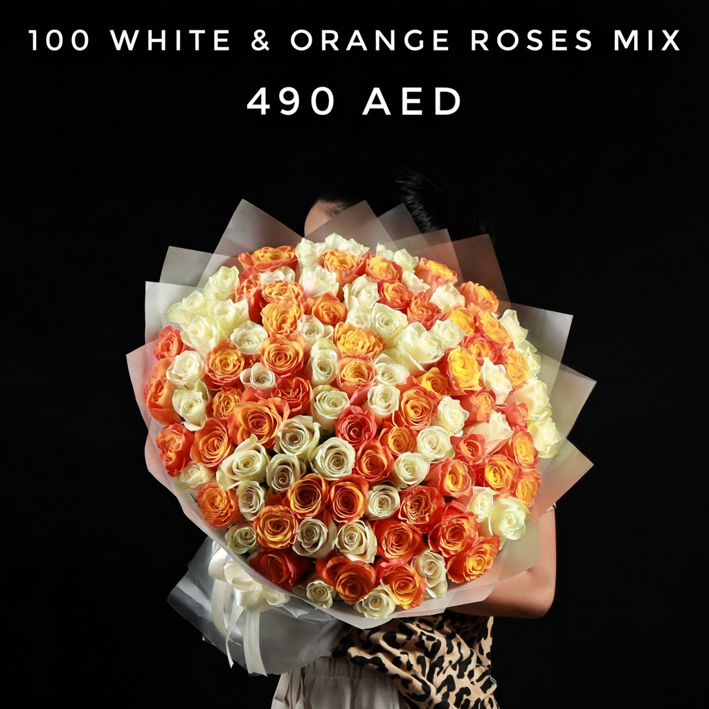 100 White & Orange Roses Mix Main image