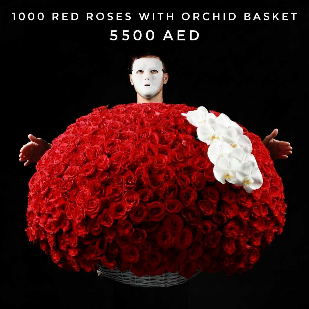 1000 Red Roses with Orchid Basket